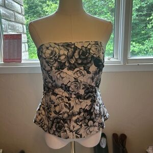 White House Black Market Black and White Floral Blouse